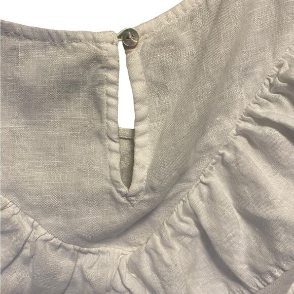 Neiman Marcus 100% Linen Blouse Women’s Size XL White Ruffled Cold Shoulder - Picture 8 of 11